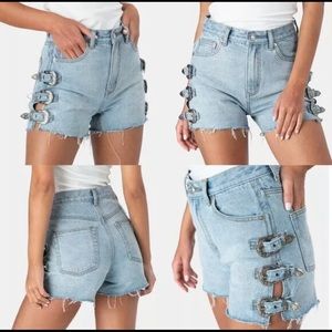 Adika triple belt side denim shorts